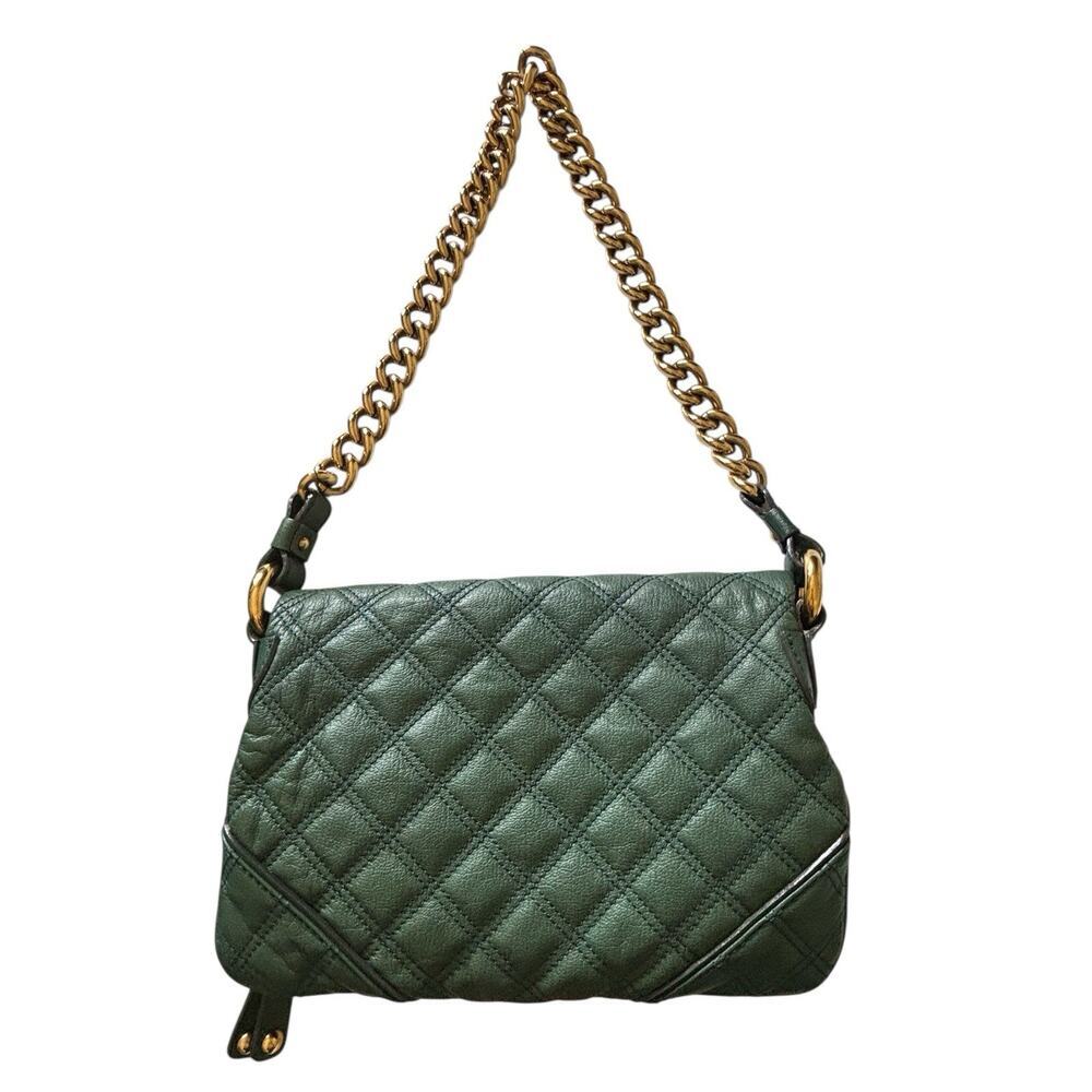 Marc Jacobs Mayfair Green Quilted Leather Heavy Gold Chain Shoulder Bag Preowned - Picture 2 of 11